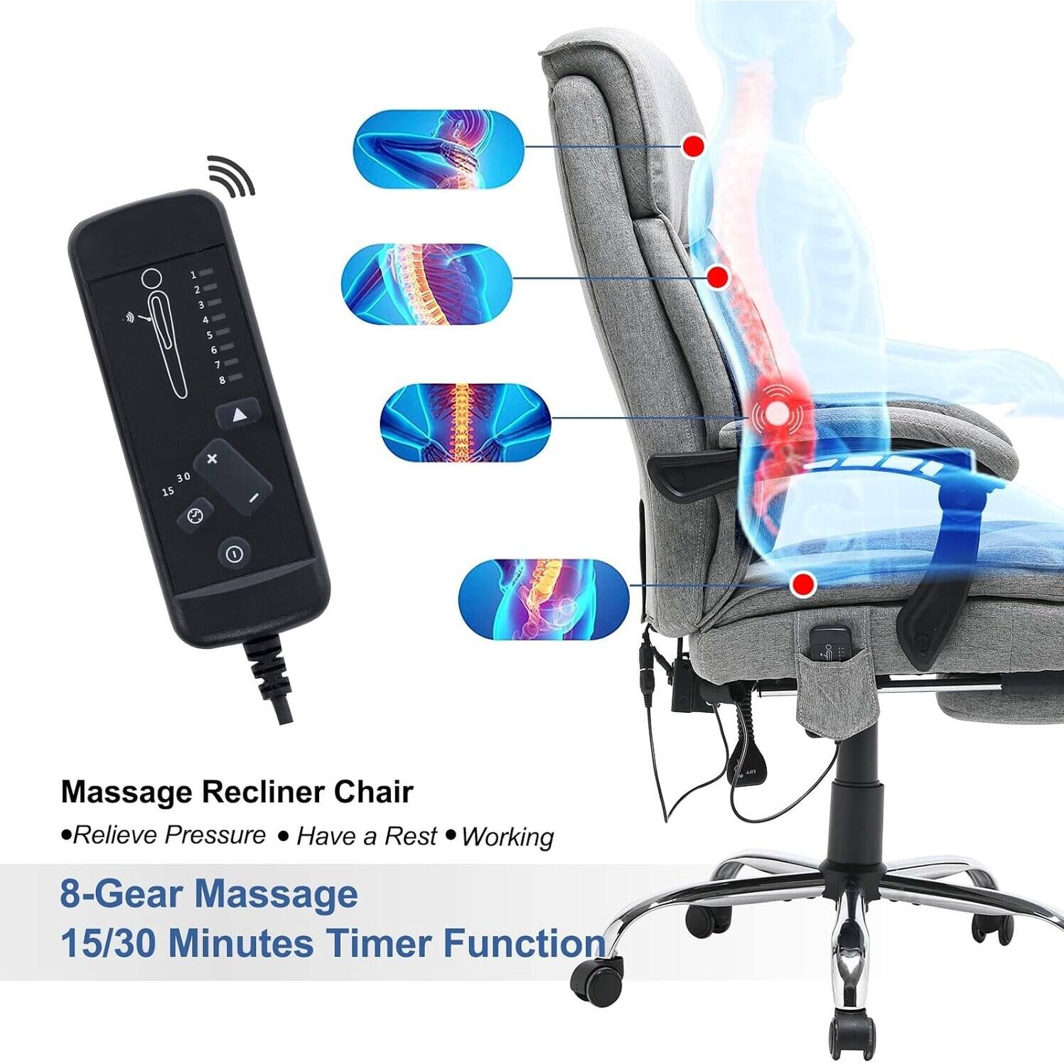 Massage Recliner Chair  
Relieve Pressure • Have a Rest • Working  

8-Gear Massage  
15/30 Minutes Timer Function