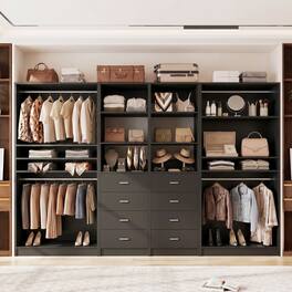 Aheaplus - 114.6'' Wide Closet Organizer with 8 Drawers and 4 Hanging Rods, 4-Piece Set - Black