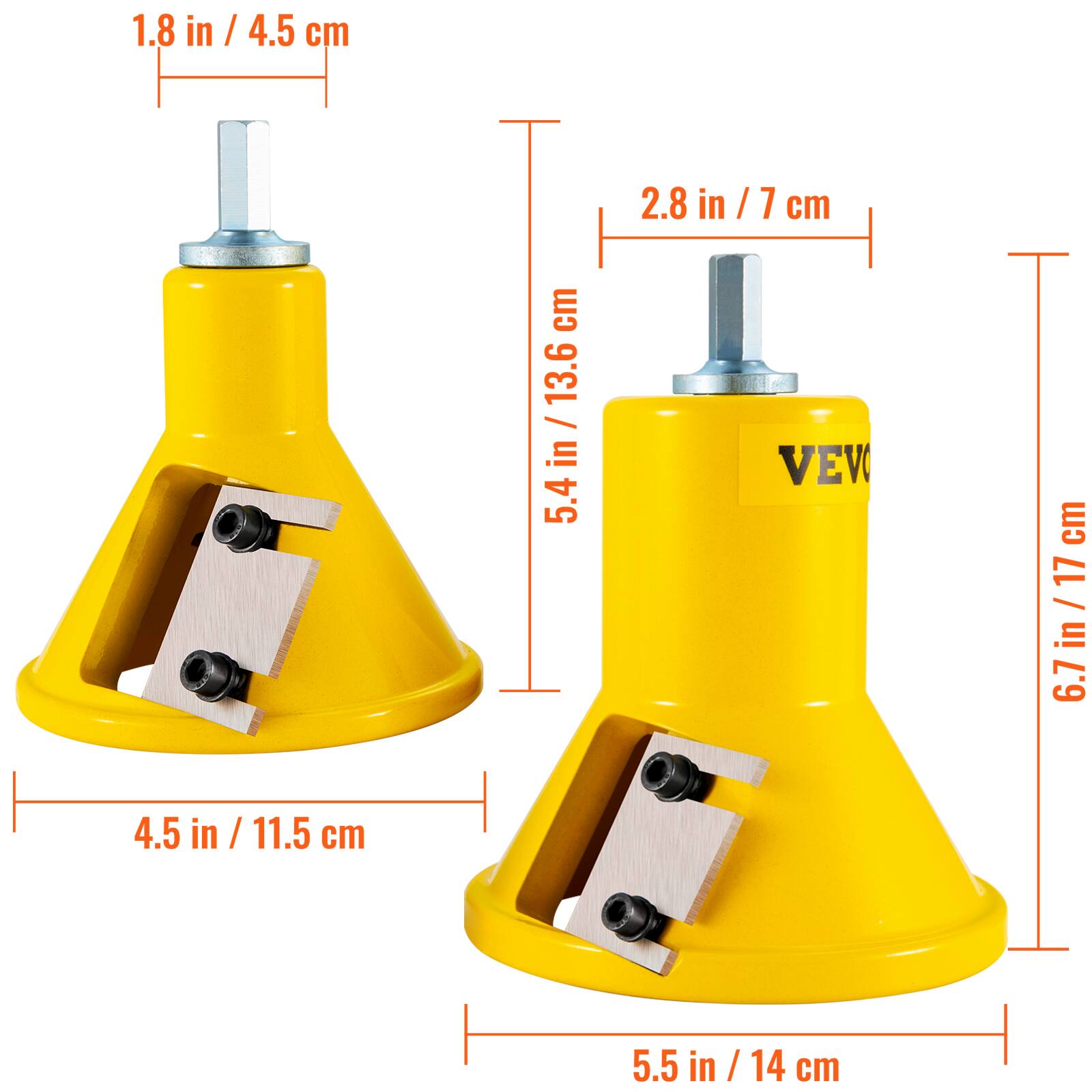 1.8 in / 4.5 cm  
2.8 in / 7 cm  
5.4 in / 13.6 cm  
4.5 in / 11.5 cm  
5.5 in / 14 cm  
6.7 in / 17 cm