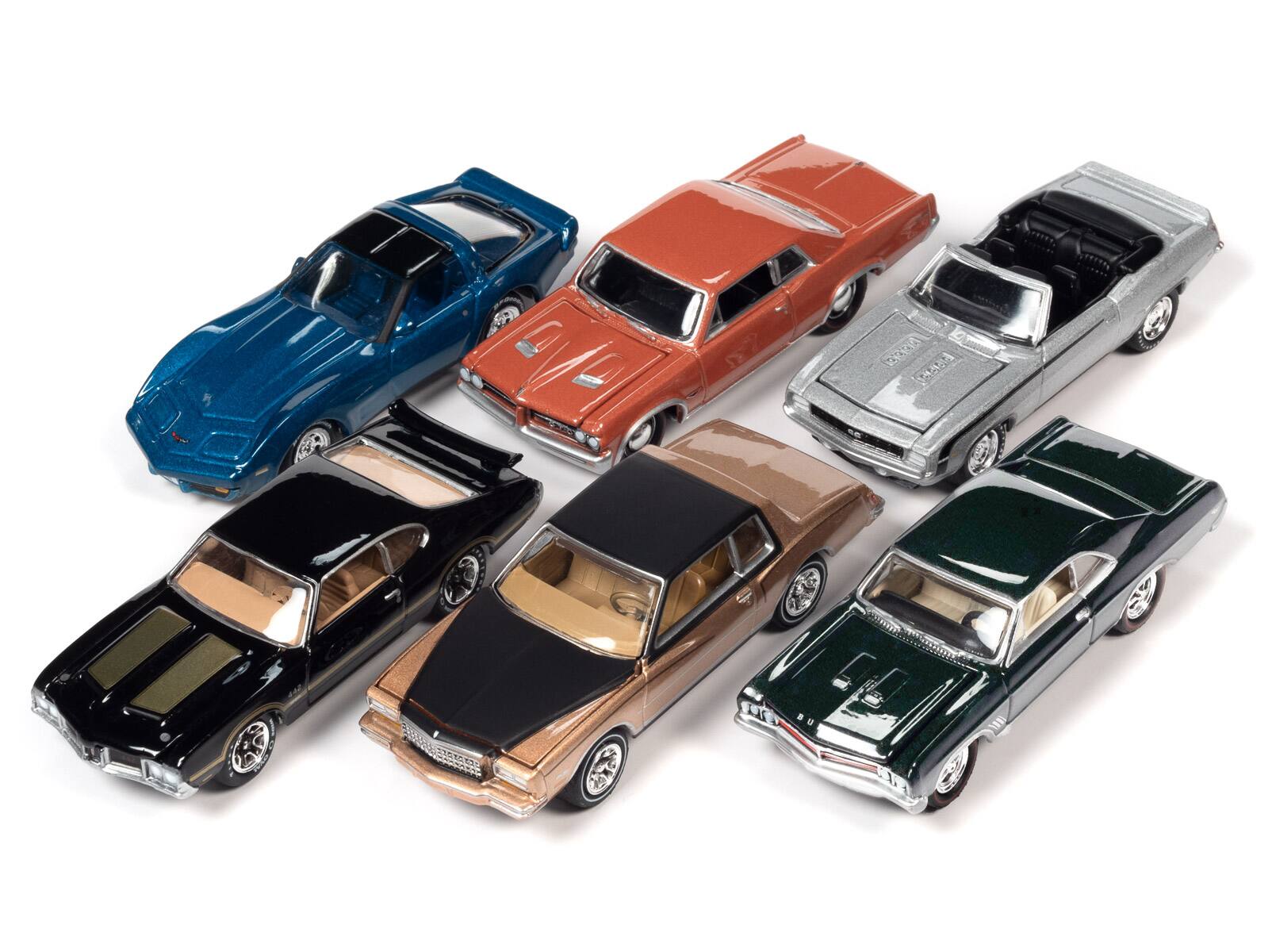 Angle. Johnny Lightning - "Muscle Cars USA" 2023 Set B of 6 pieces Release 1 "OK Used Cars" 1/64 Diecast Model Cars by Johnny Lightning - Multicolor.