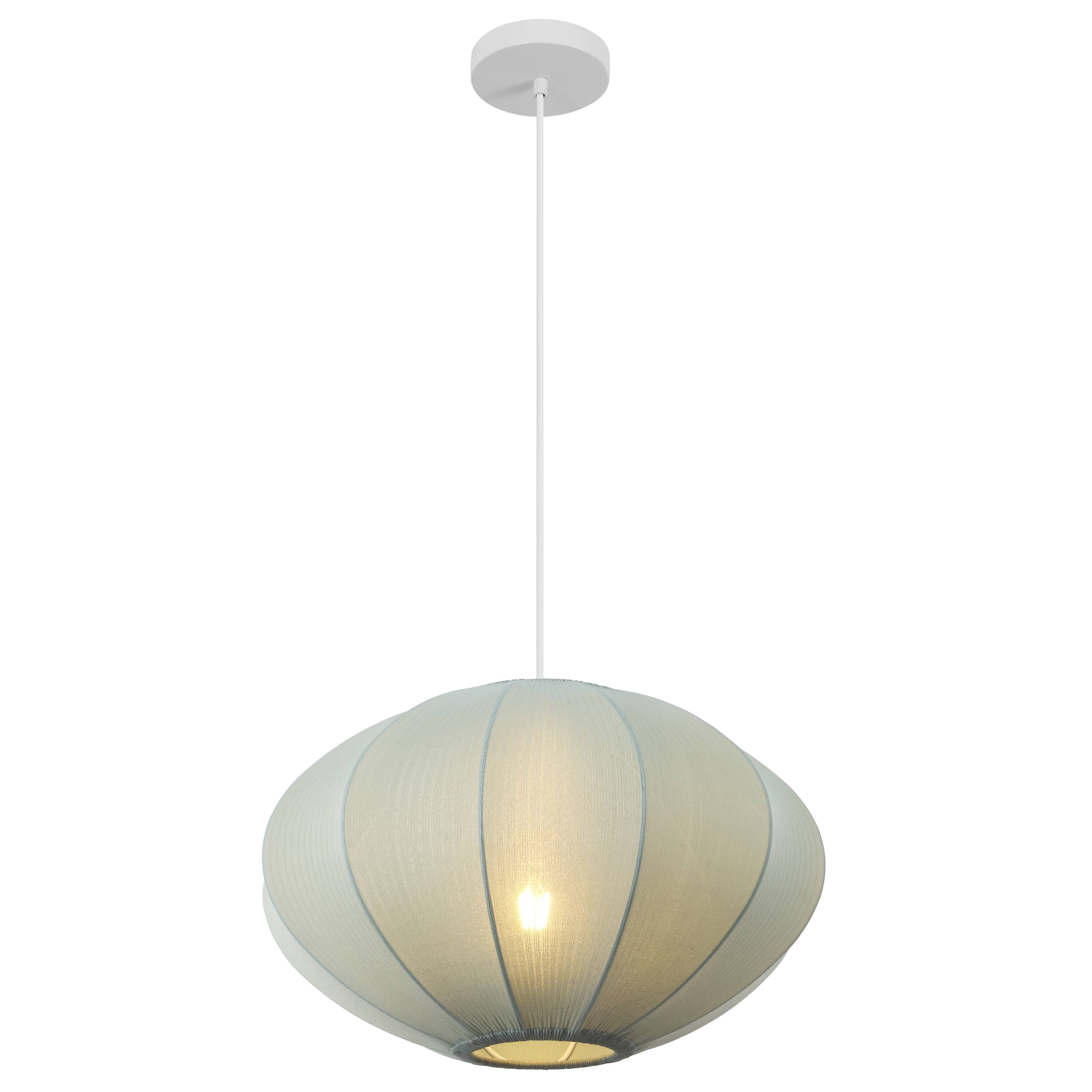 Front. Jonathan Y - Kira 18.38" 1-Light Scandinavian Adjustable Lantern Metal with Ribbed Cocoon UFO Saucer Shade LED Pendant, Dusty Blue - Dusty Blue.