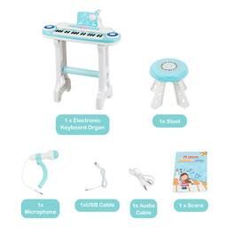 Gymax - 37-Key Toy Piano Keyboard w/ Stool Microphone Electronic Organ for Kids - Blue,White