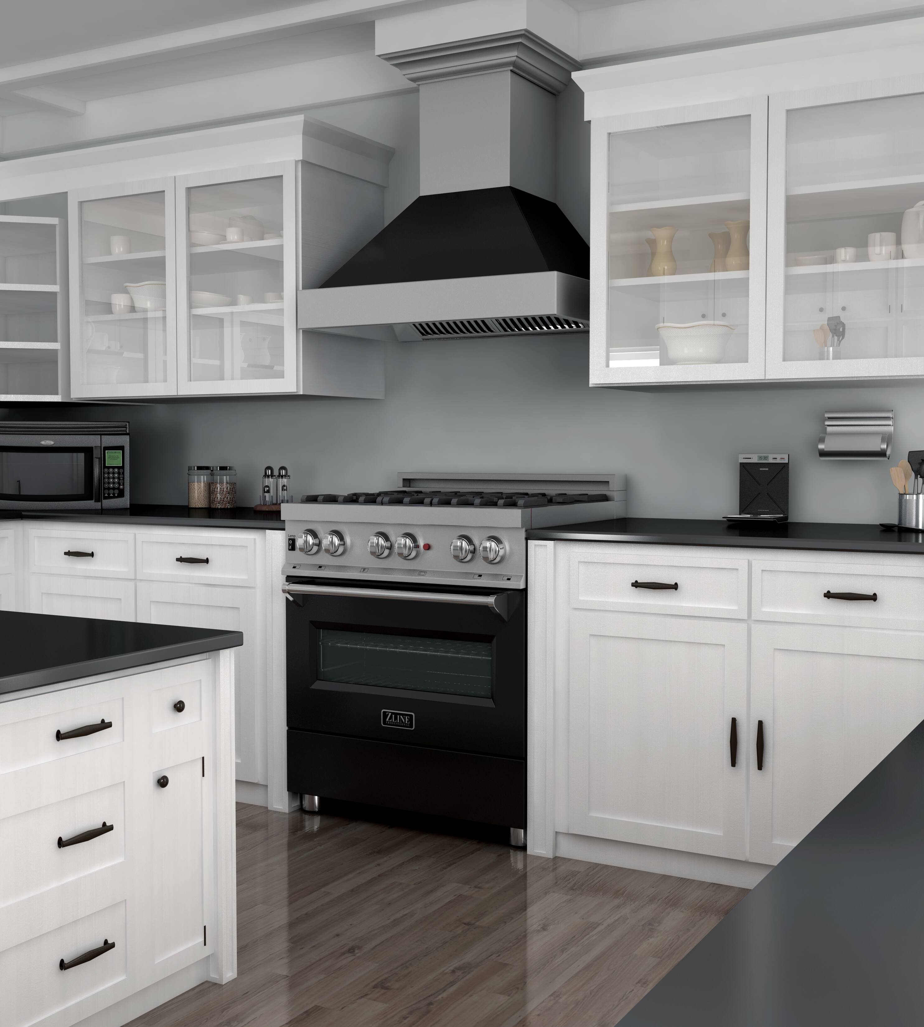 Alt View 6. ZLINE - ZLINE 30 in. Legacy Dual Fuel Range in Satin Stainless Steel w/ Black Matte Door (RAS-BLM-30) - Stainless Steel/Black Matte Door.