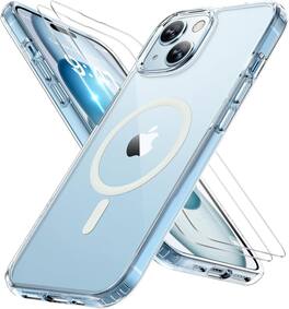 Entronix - Premium Bundle for iPhone 13 Mini - Magnetic Clear Case with Screen and Lens Protectors - Variety of Color Choices