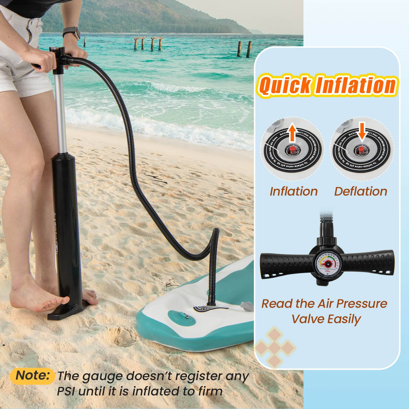 Quick Inflation - ALEEL I nothing_tot AR - - T e MRET ANN I 4 I I  - -  - ntEaU Inflation Deflation 1 Read the Air Pressure Valve Easily Note: The gauge doesn't register any PSI until it is inflated to firm.