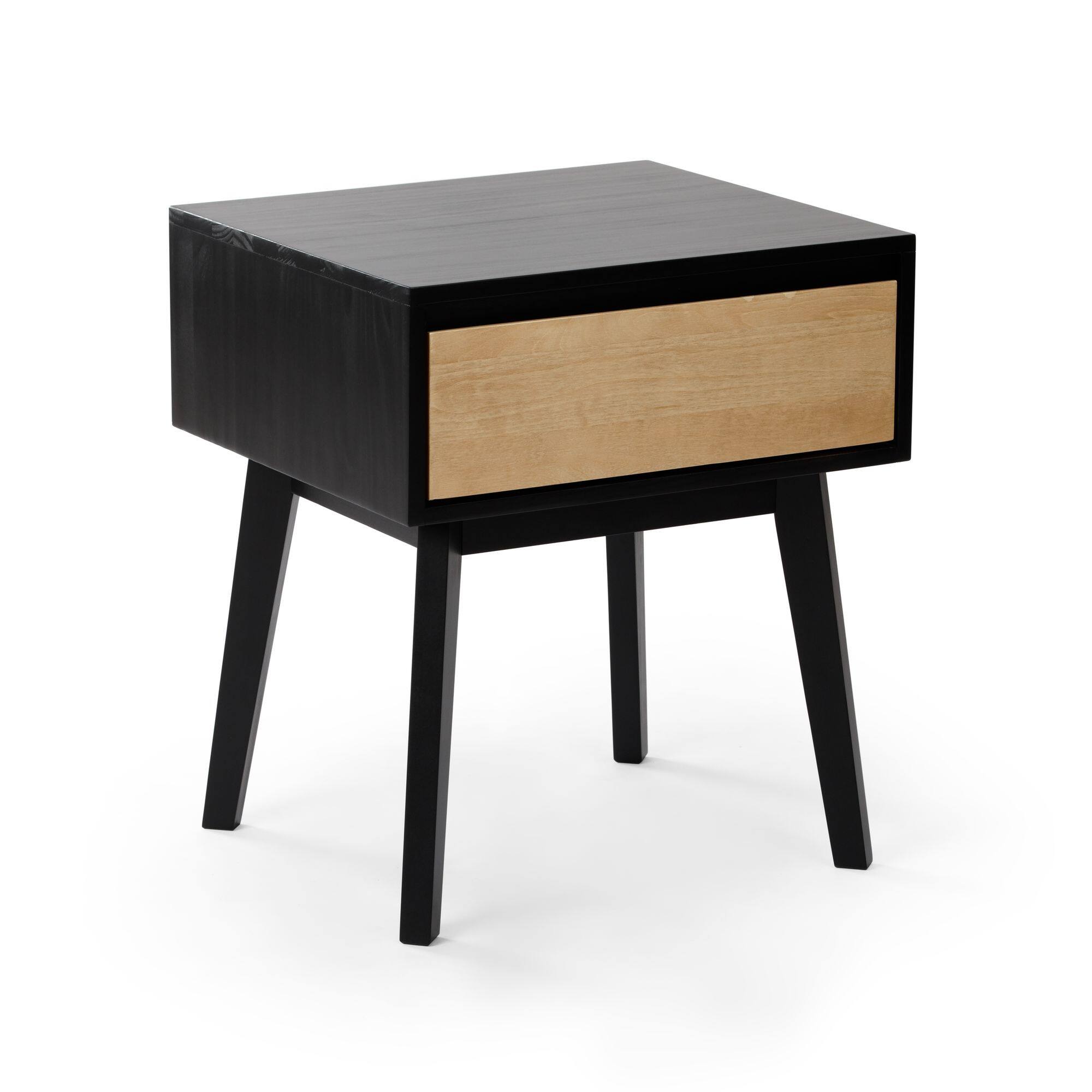 Alt View 2. Plank+Beam - Scandinavian Nightstand with 1 Drawer, Black/Blonde - Black/Blonde.