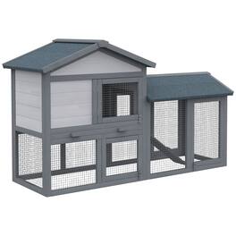 Pawhut - 58" Wooden Large Rabbit Hutch, Outdoor Indoor, Run, Removable Tray, Asphalt Roof, Lockable Doors, Ramp