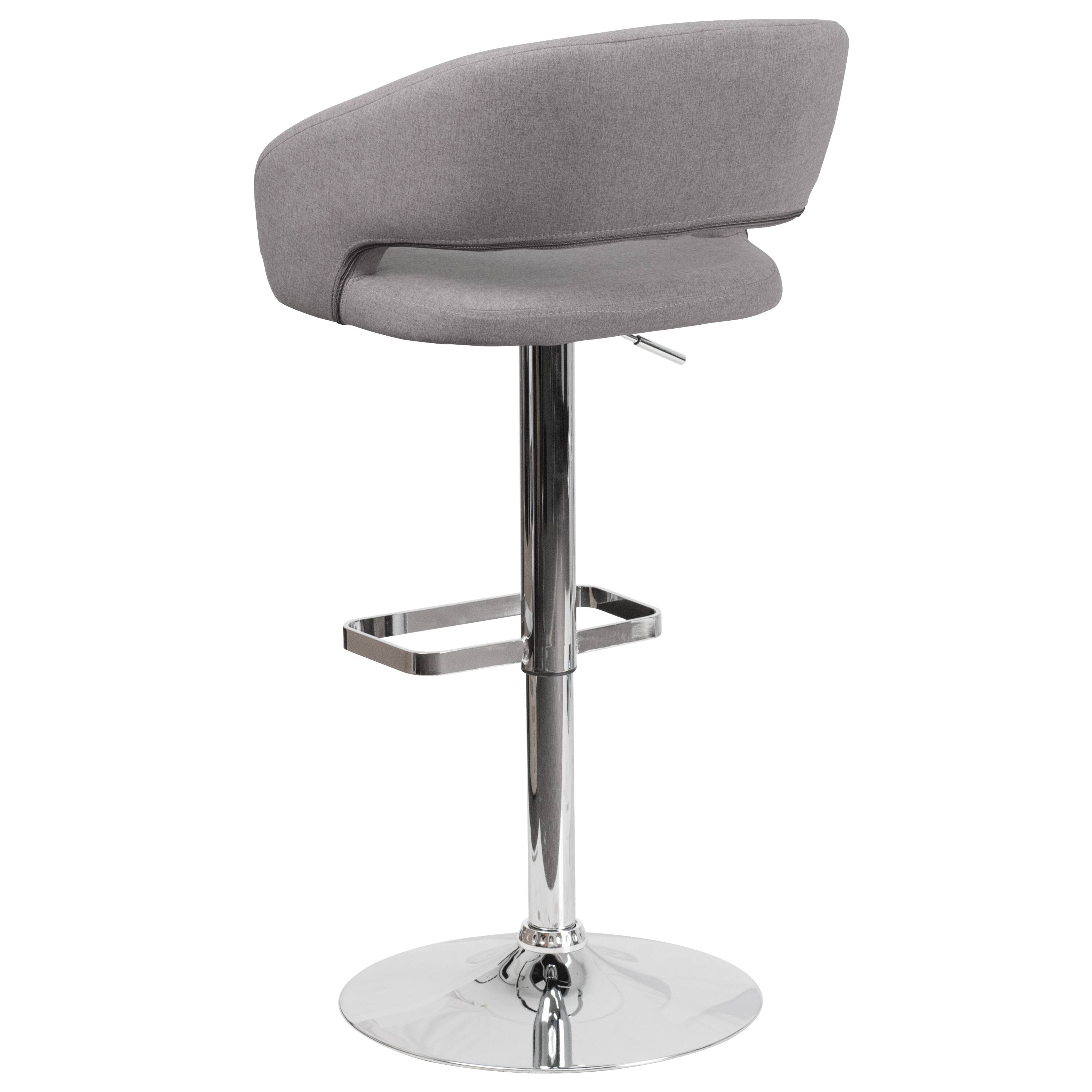 Alt View 5. Emma + Oliver - Shae Contemporary Upholstered Adjustable Height Barstool with Rounded, Cutout Mid-Back and Pedestal Base - Gray Fabric/Chrome Frame.
