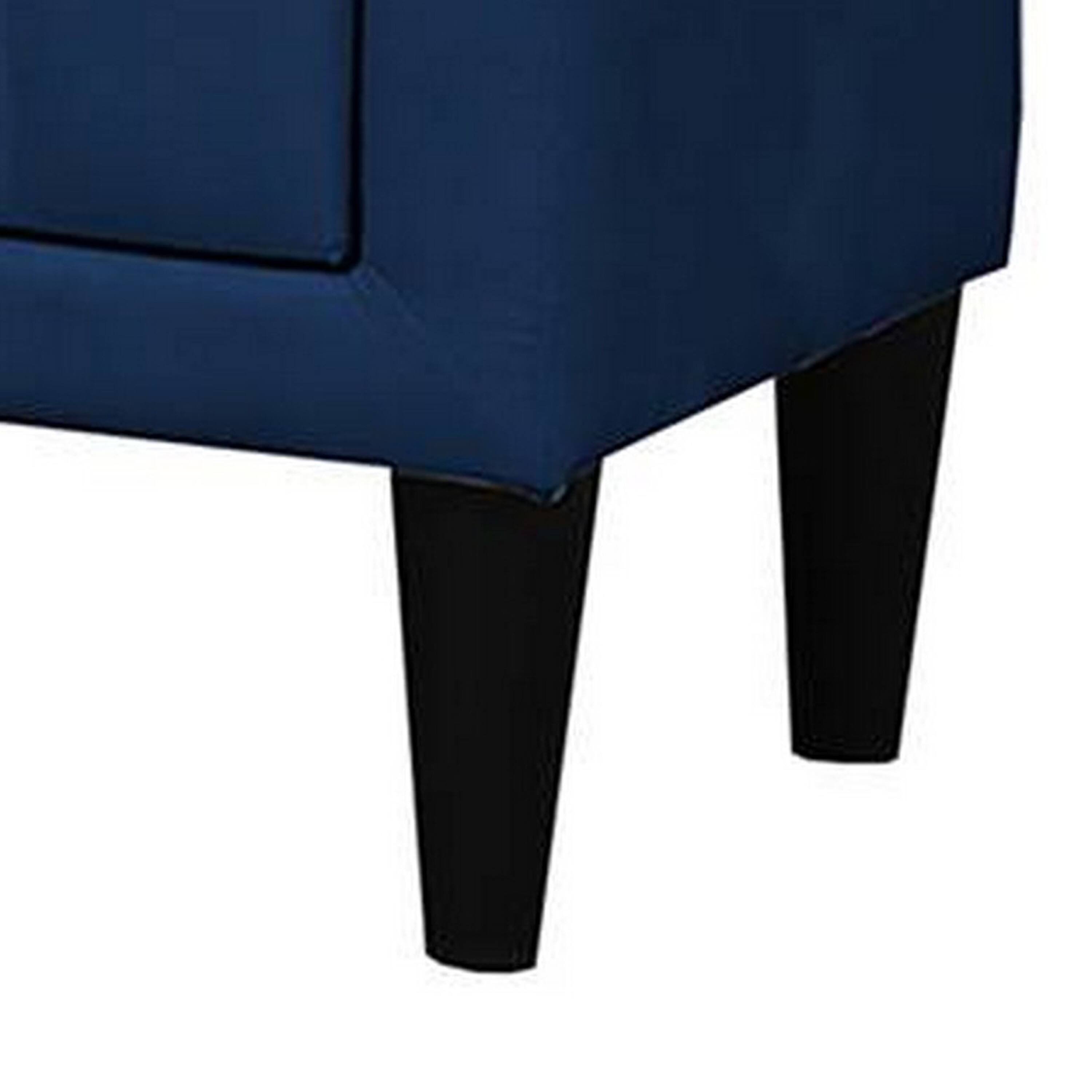 Back. Manhattan Lane - Rheo Nightstand, 2 Drawers, 22 Inch Upholstered in Navy Blue Velvet - Navy Blue, Black.