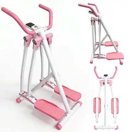 Front. Loheer - Air Walk Elliptical Machine, Foldable Cardio Cross Trainer with LCD Display, Low-Impact Full-Body Home Gym Exercise - Pink.
