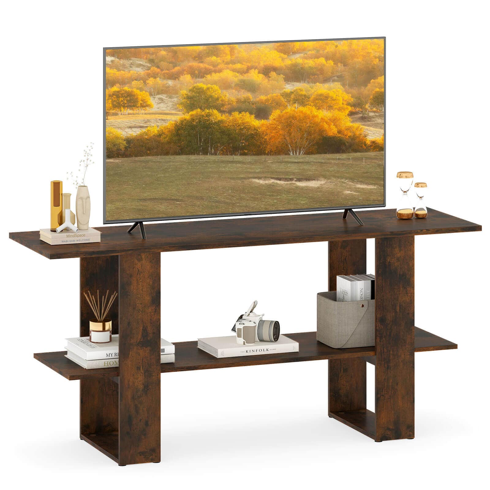 Costway - TV Stand for up to 55 Inches TV Entertainment Center with Storage Shelf for Bedroom - Rustic Brown