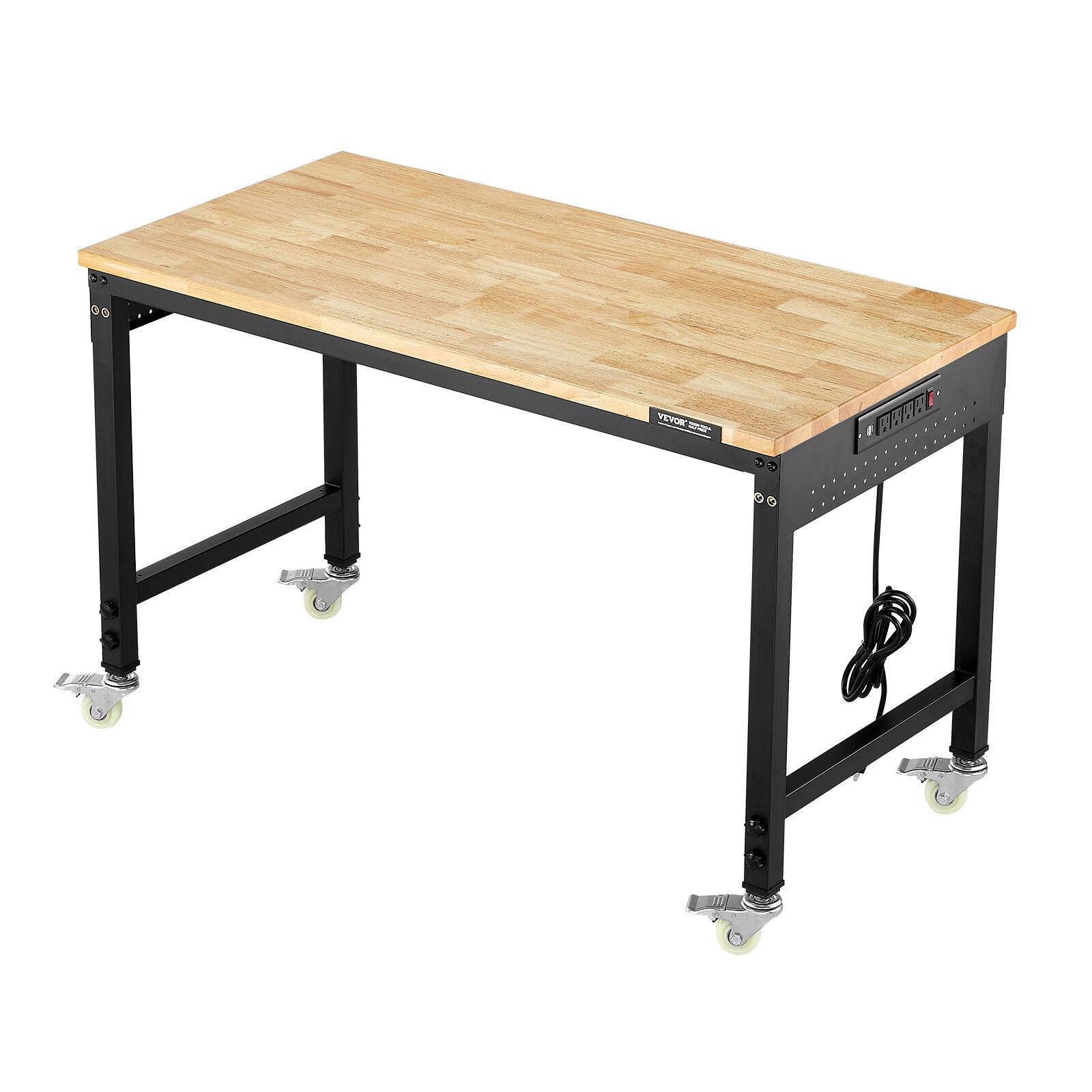 Alt View 5. VEVOR - 48-Inch Adjustable Workbench, 2000 lbs Load, Work Bench with Power Outlet, Wheels, and Pegboard - Black.