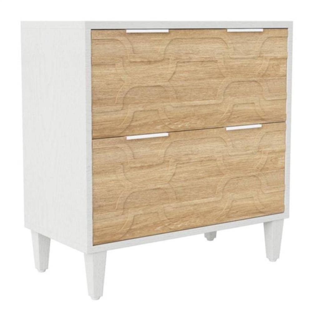 Front. Hivvago - Modern Natural/White Wood 2 Drawer Filing Cabinet Printer Stand - Natural, White.