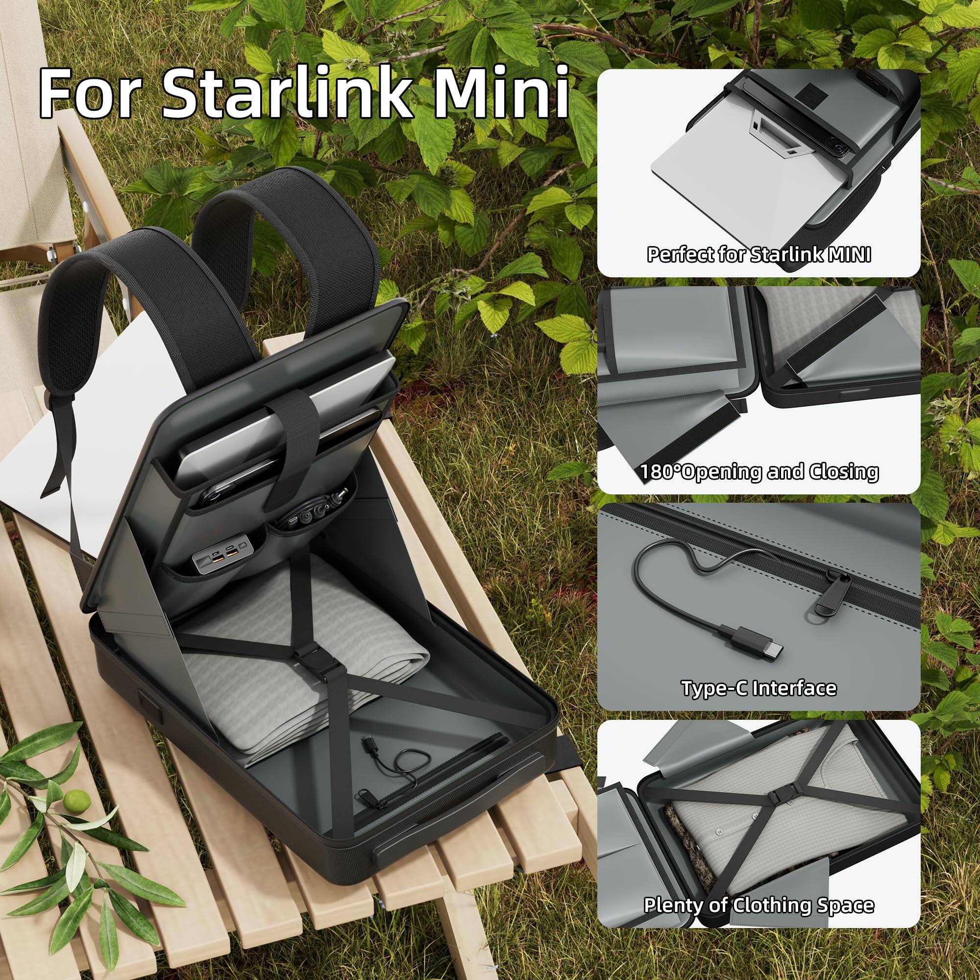 Left. Cozy Serene - Starlink Mini Case Hard Shell Backpack For Dish And Accessories Waterproof Bag With Tsa Combination Lock Charging Port - Default.