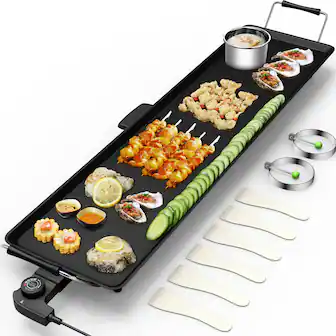 Front. Costway - Electric Teppanyaki Table Top Grill Griddle BBQ Barbecue Nonstick Camping - Black.