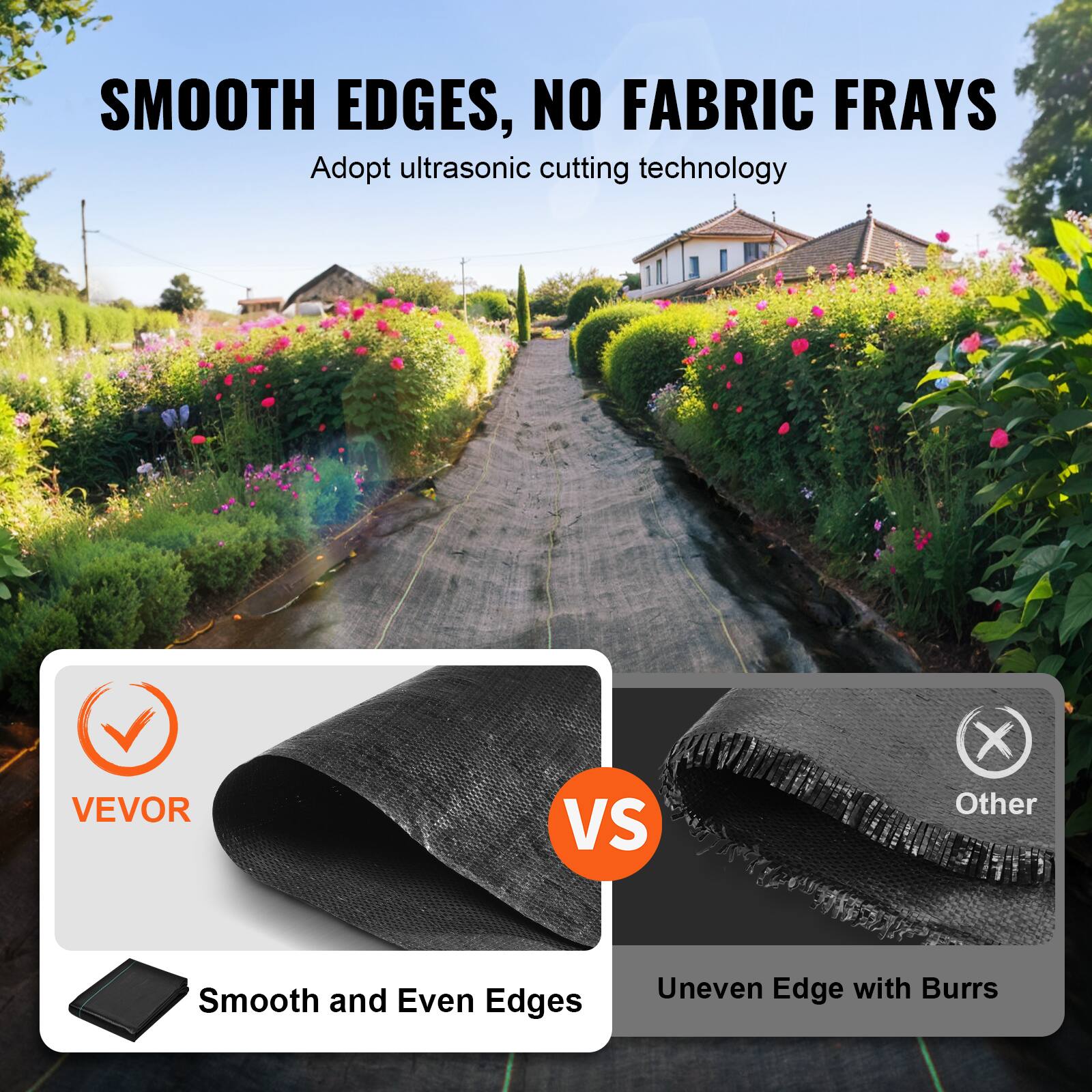 SMOOTH EDGES, NO FABRIC FRAYS
Adopt ultrasonic cutting technology
VEVOR VS Other
Smooth and Even Edges
Uneven Edge with Burrs