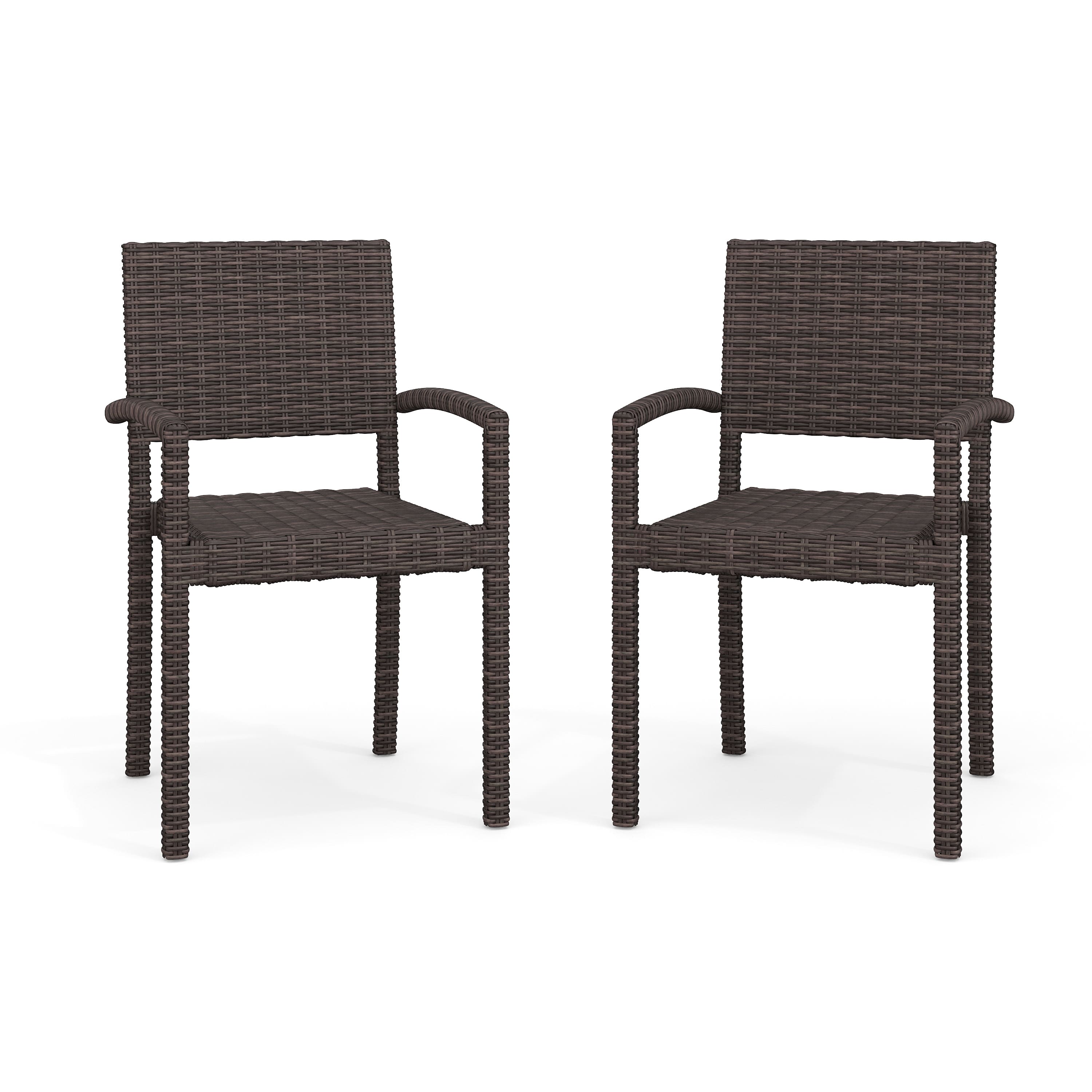 Martha Stewart - Bedford 2PK Outdoor Rattan Wicker Stackable Dining Armchairs - Brown