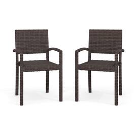 Martha Stewart - Bedford 2PK Outdoor Rattan Wicker Stackable Dining Armchairs - Brown
