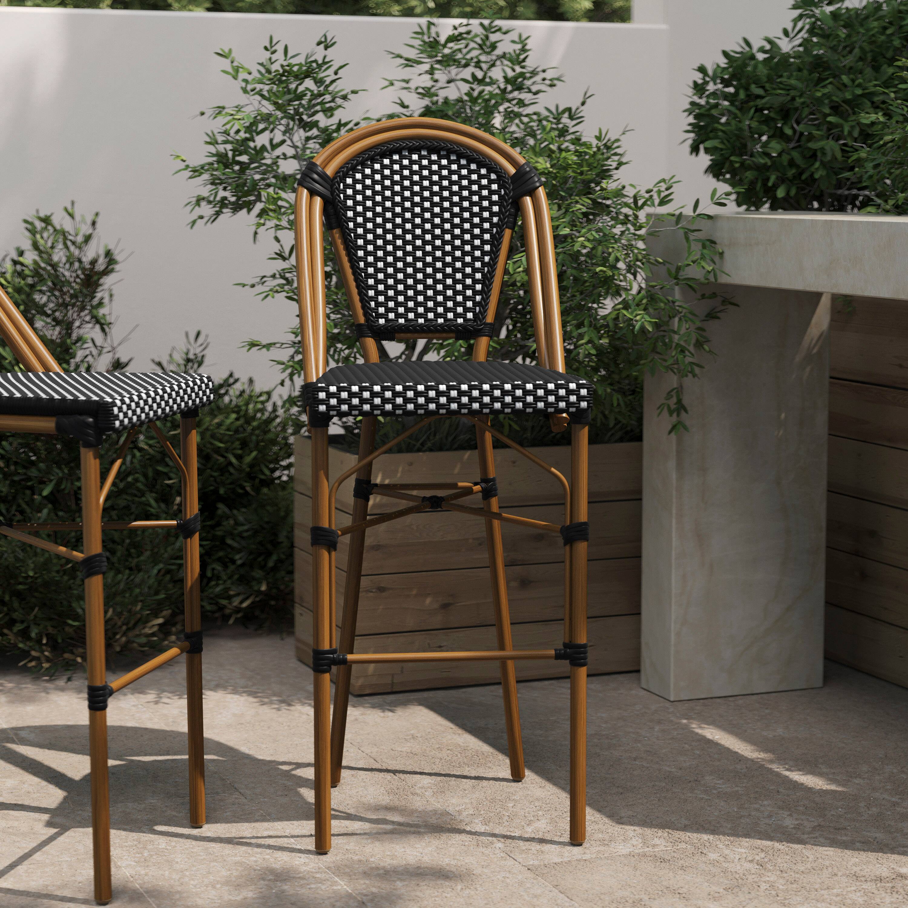 Alt View 1. Flash Furniture - Bordeaux Stackable Indoor/Outdoor Bistro 30" High Barstool, Commercial Grade, Black/White and Bamboo Finish - Black.
