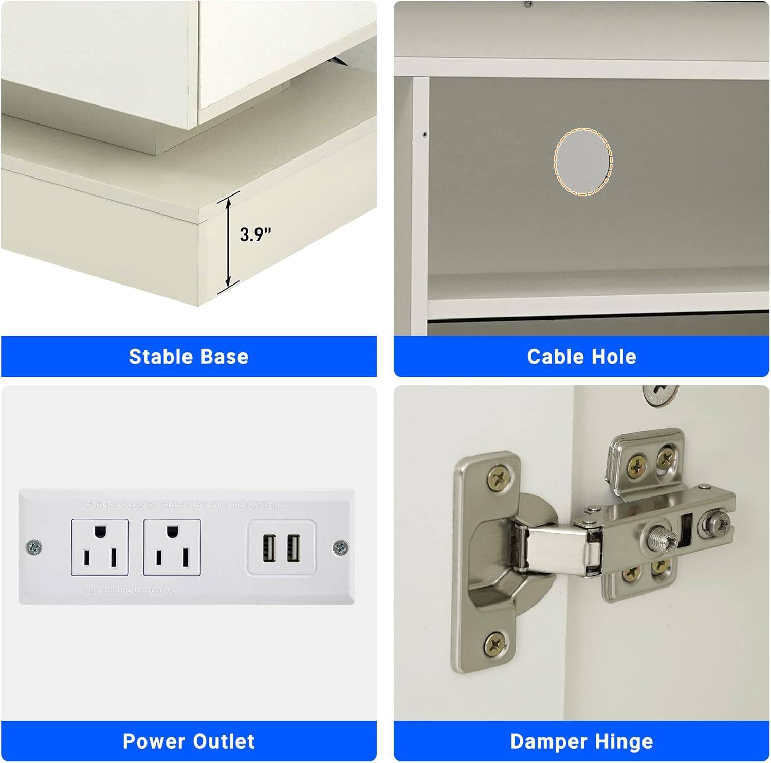 3.9" Stable Base Cable Hole CAUTIONSIL aL Or Clocked shool Do oto hoe e Ie 0nts Power Outlet Damper Hinge