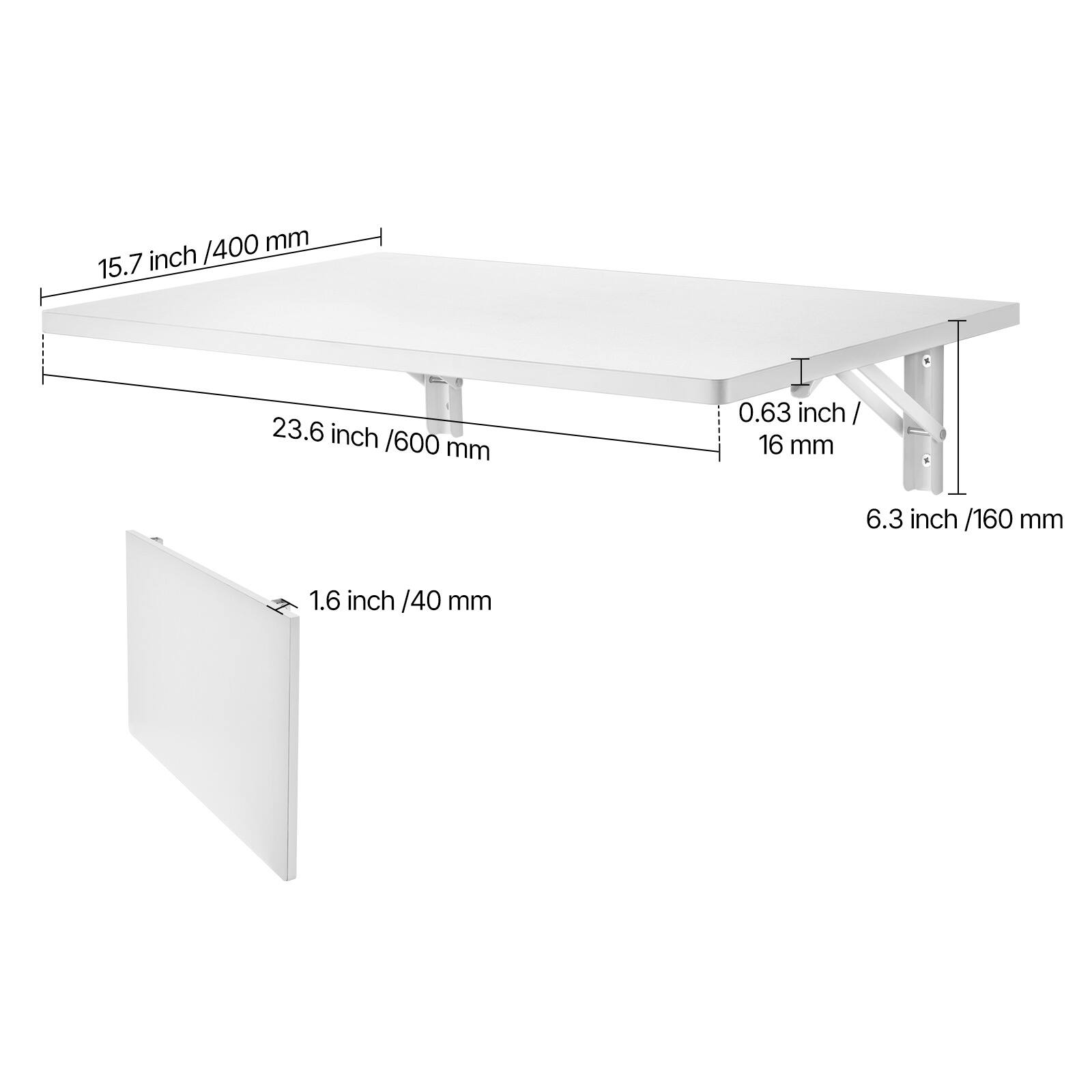 - 15.7 inch / 400 mm
- 23.6 inch / 600 mm
- 0.63 inch / 16 mm
- 6.3 inch / 160 mm
- 1.6 inch / 40 mm