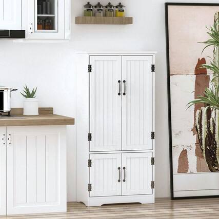 Front. Kadyn - Floor Storage Cabinet with 2 Lower Doors & Adjustable Shelves, White - White.
