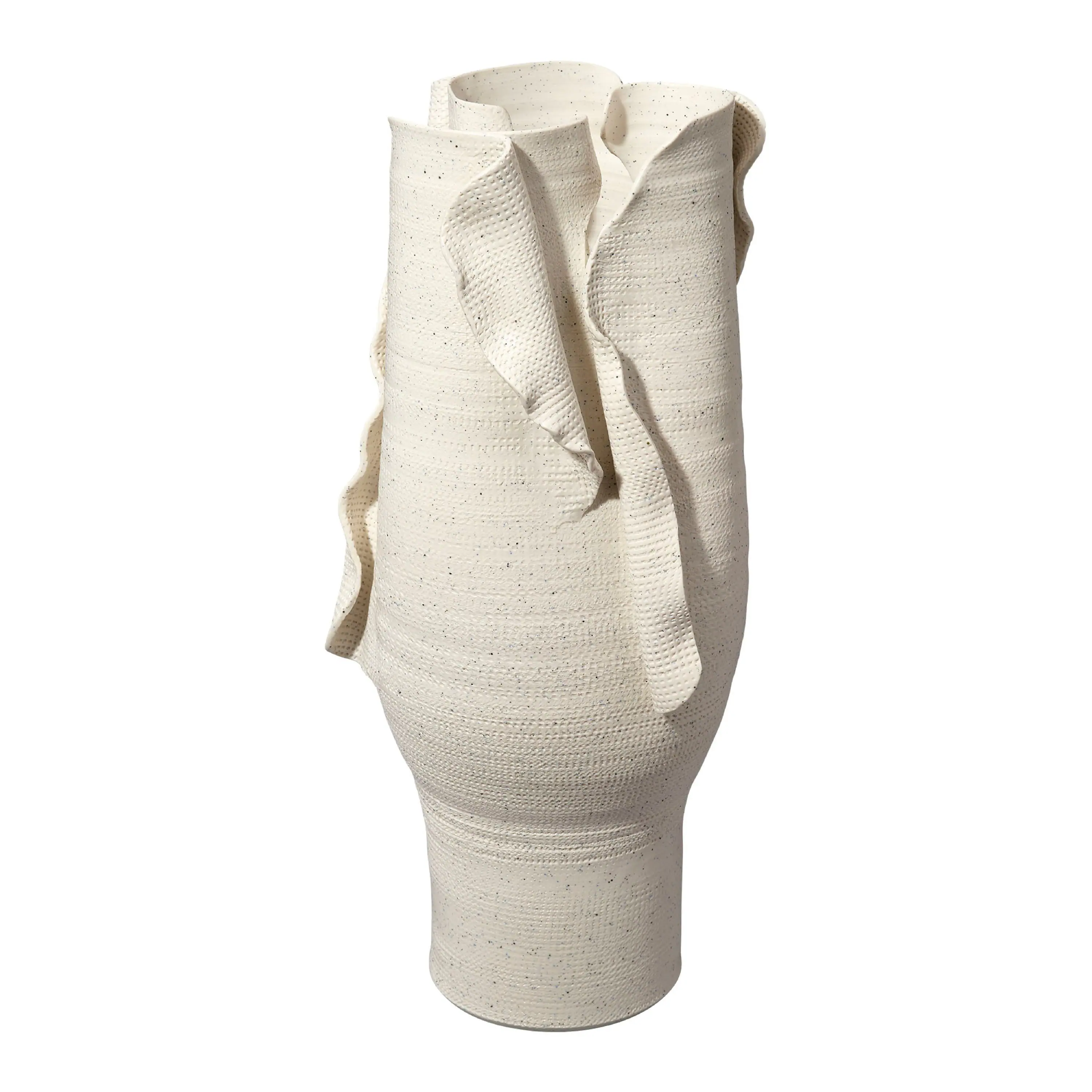 Front. Manhattan Lane - Tio Modern Vase Vessel, Flowing Petal Folds,  Porcelain 19 Inch - White.