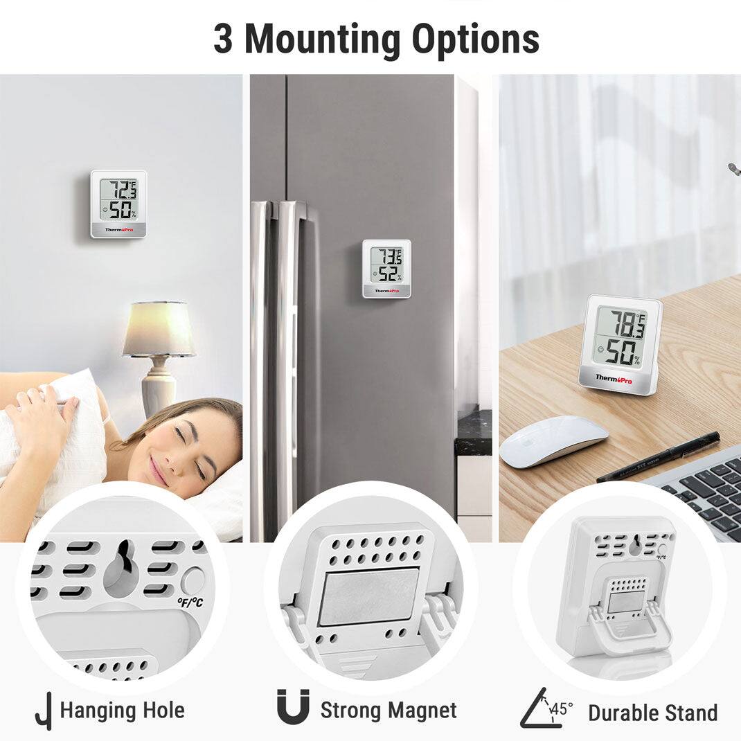 3 Mounting Options

- Hanging Hole
- Strong Magnet
- Durable Stand

ThermiPro oF/C