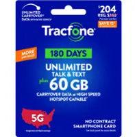 Tracfone - $204 Unlimited Talk and Text, 60GB of Data, HS and ID Protection / 180 Days (Smartphone Only) [Digital] - Front_Zoom