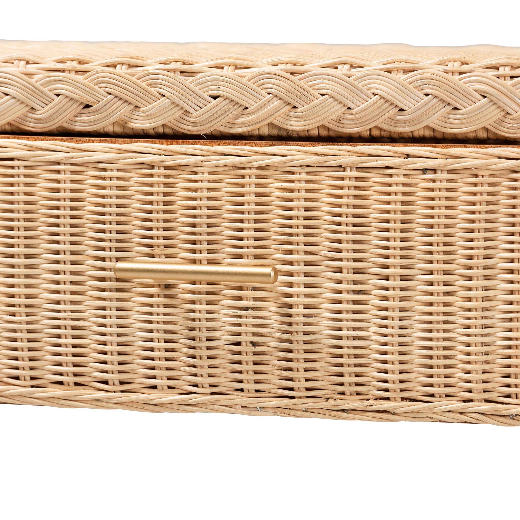 Alt View 2. bali & pari - Lanica Braided Rattan Console Table with Drawers and Shelves – Coastal Style Storage Cabinet - Sun-bleached Rattan.