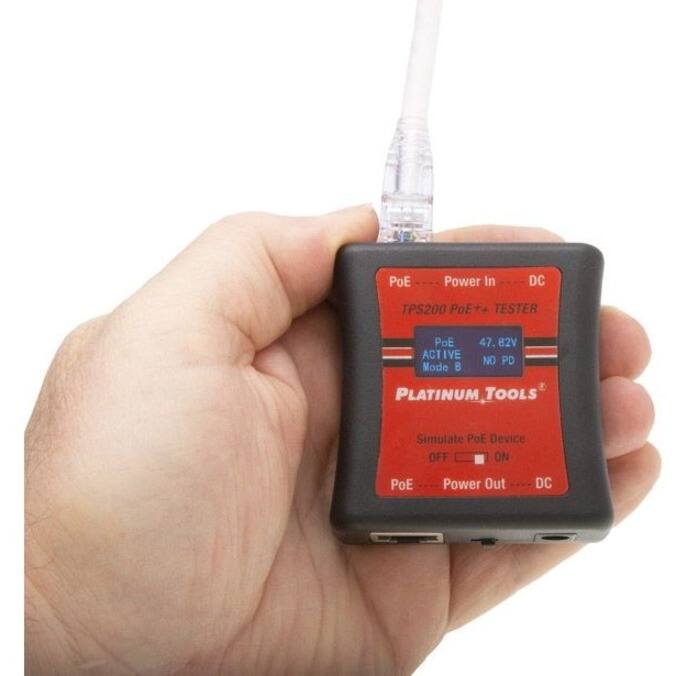 PoE Power In DC  
TPS200 PoE++ TESTER  
PoE 47.82V ACTIVE NO PD Mode B  
PLATINUM TOOLS  
Simulate PoE Device OFF ON  
PoE Power Out DC