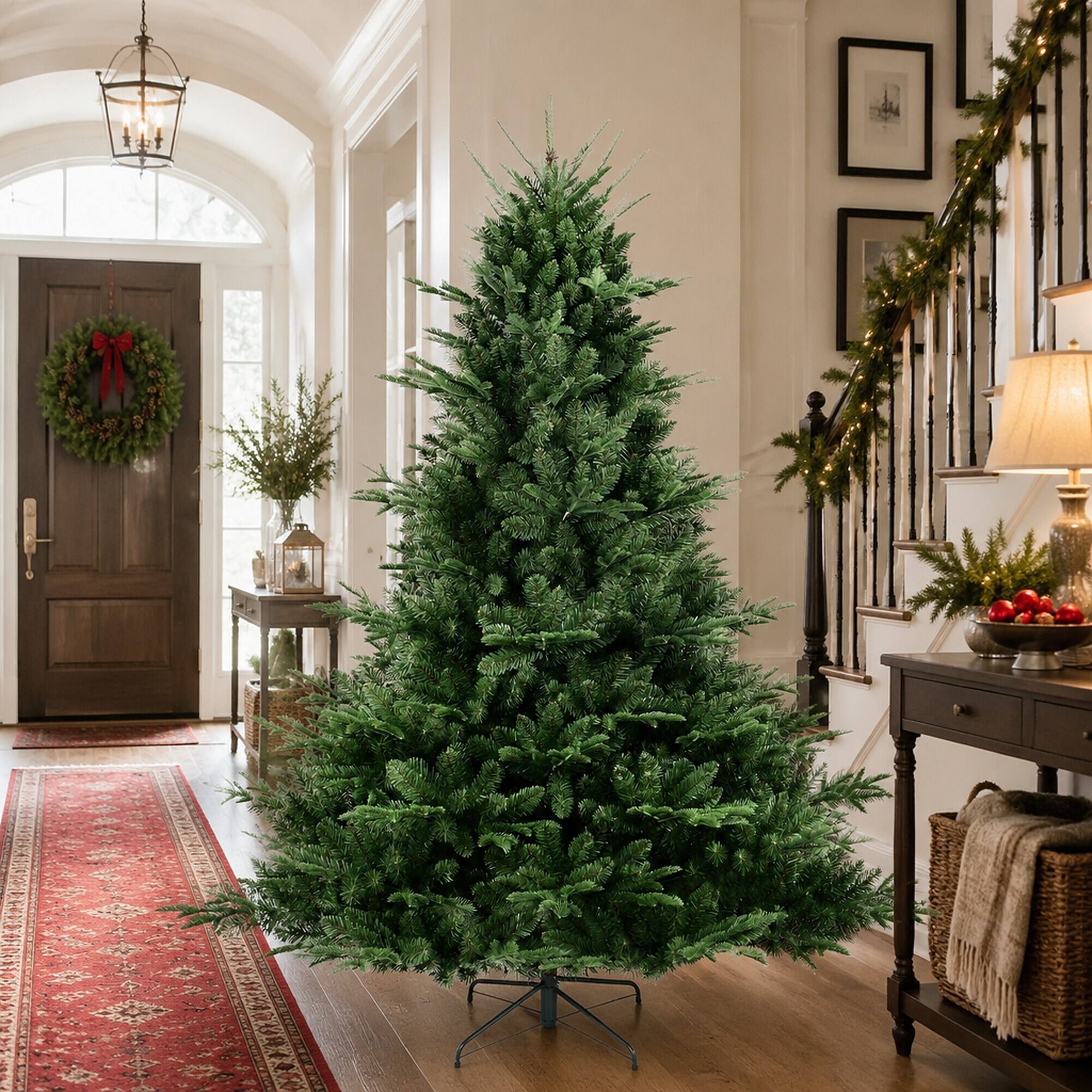 Alt View 1. RYHNUYNE - 5FT Full-Shaped Christmas Tree, 1129 PE/PVC Mixed Needles Wide Base Hinged Structure Metal Stand Strong Support - Green.