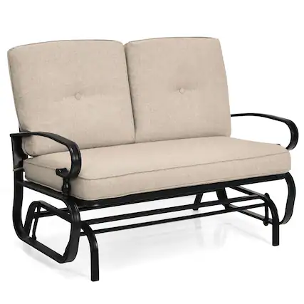 Front. Costway - Costway 2-Person Outdoor Swing Glider Chair Bench Loveseat Cushioned Sofa - Beige.