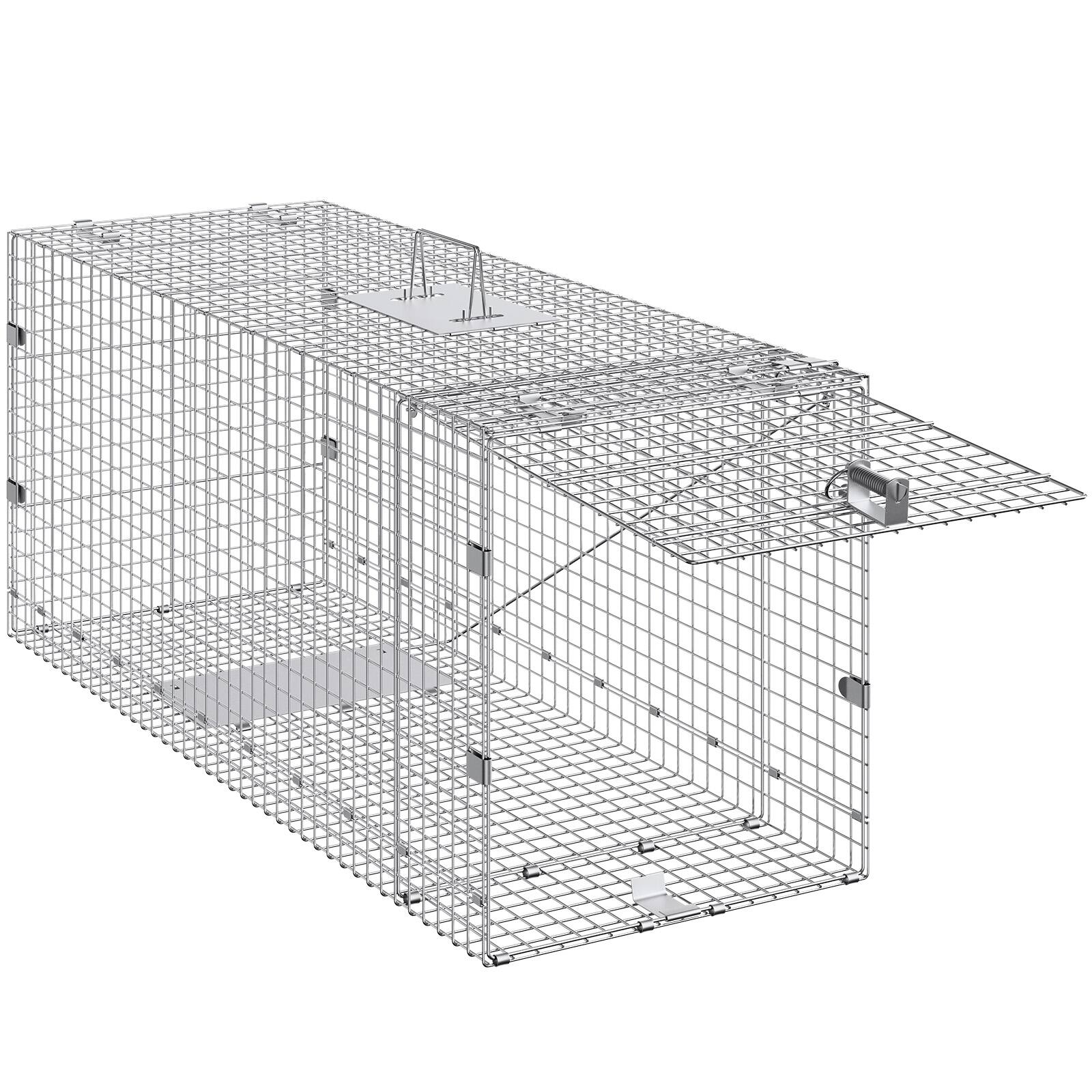 Alt View 5. VEVOR - Humane Live Animal Trap, Dimensions 50"x20"x26", Crafted from Galvanized Iron, Collapsible Design with Carrying Handle.