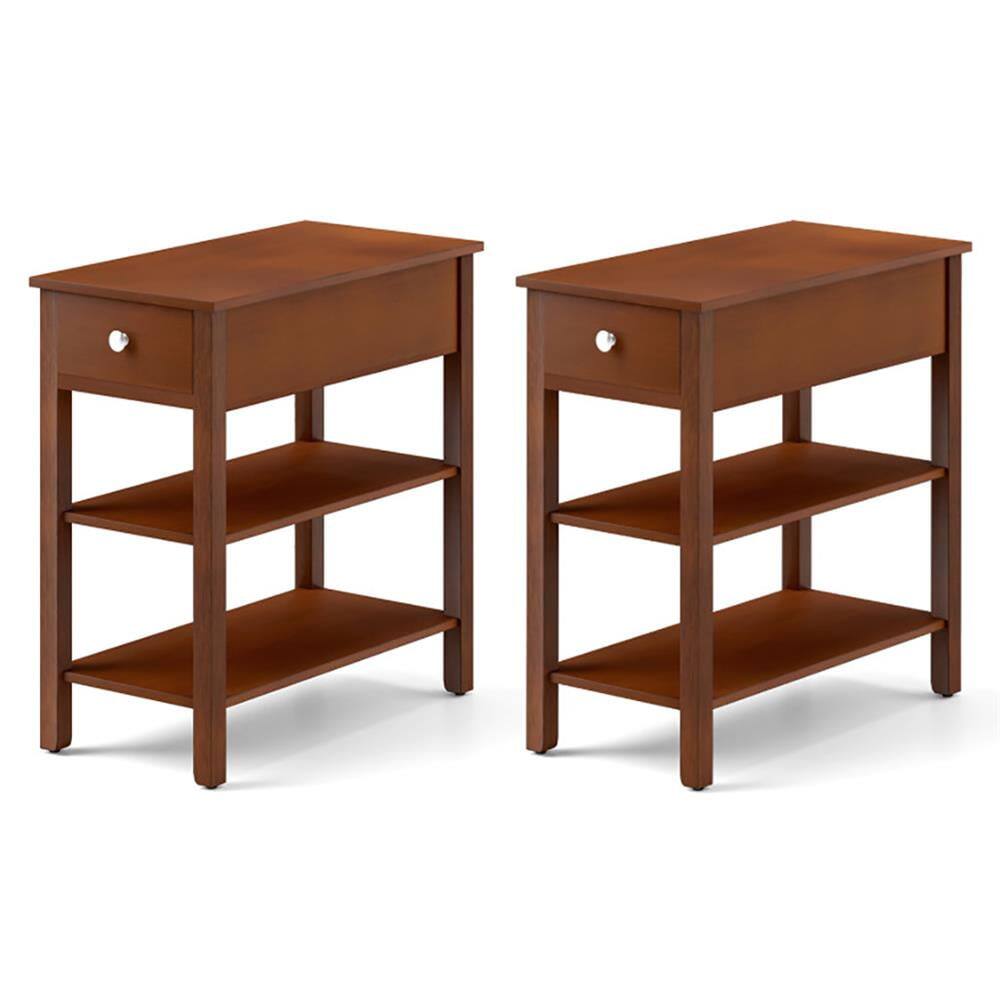 Alt View 6. Kadyn - Sofa Side End Table, End Table, Couch Table,3-Tier Narrow End Table with Drawer and Storage Shelves Set of 2-Brown - Brown.