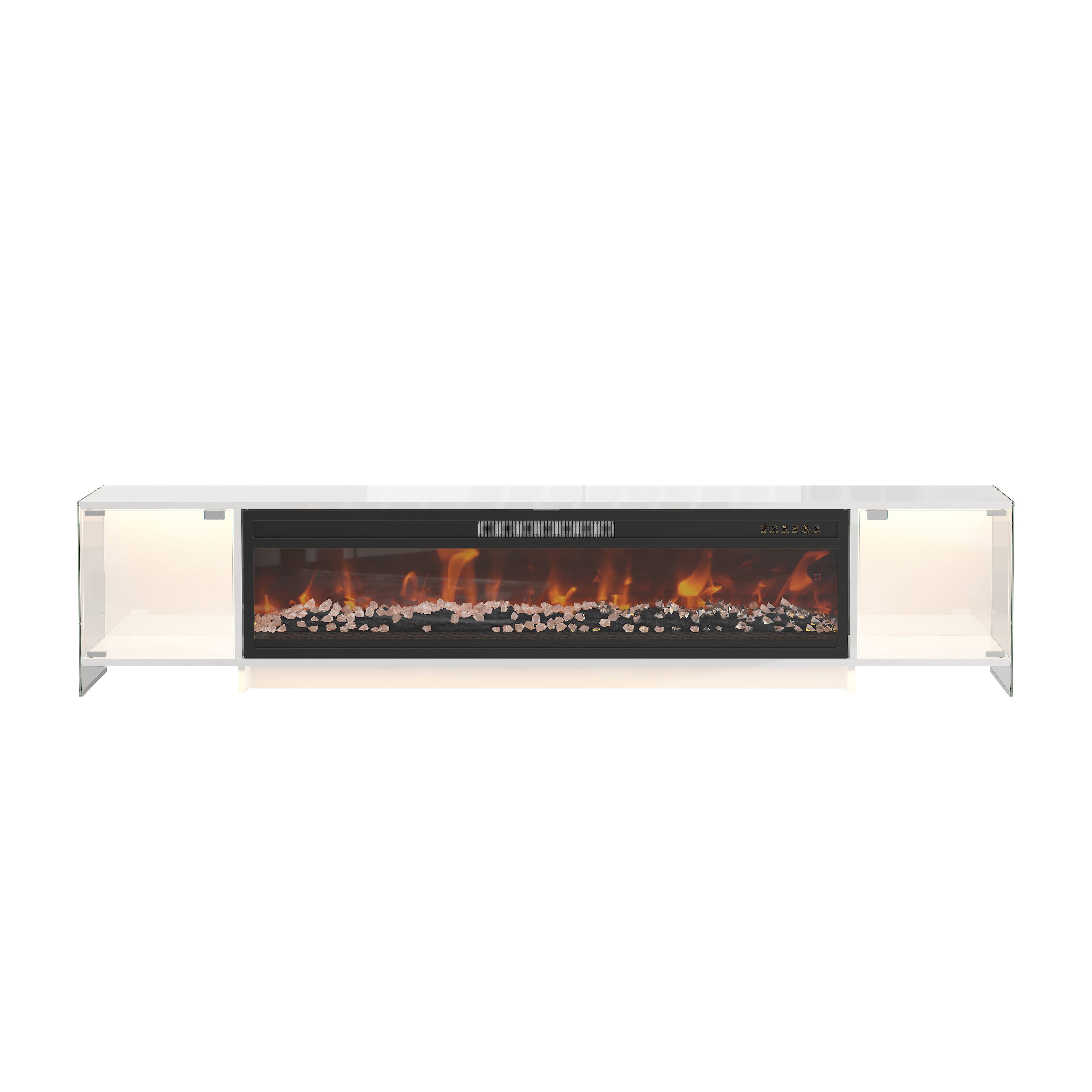Alt View 3. Famapy - 70.9-Inch Fireplace TV Stand with 46-Inch Electric Fireplace, Glass Display Cabinets and 3-Color LED Lights - White.
