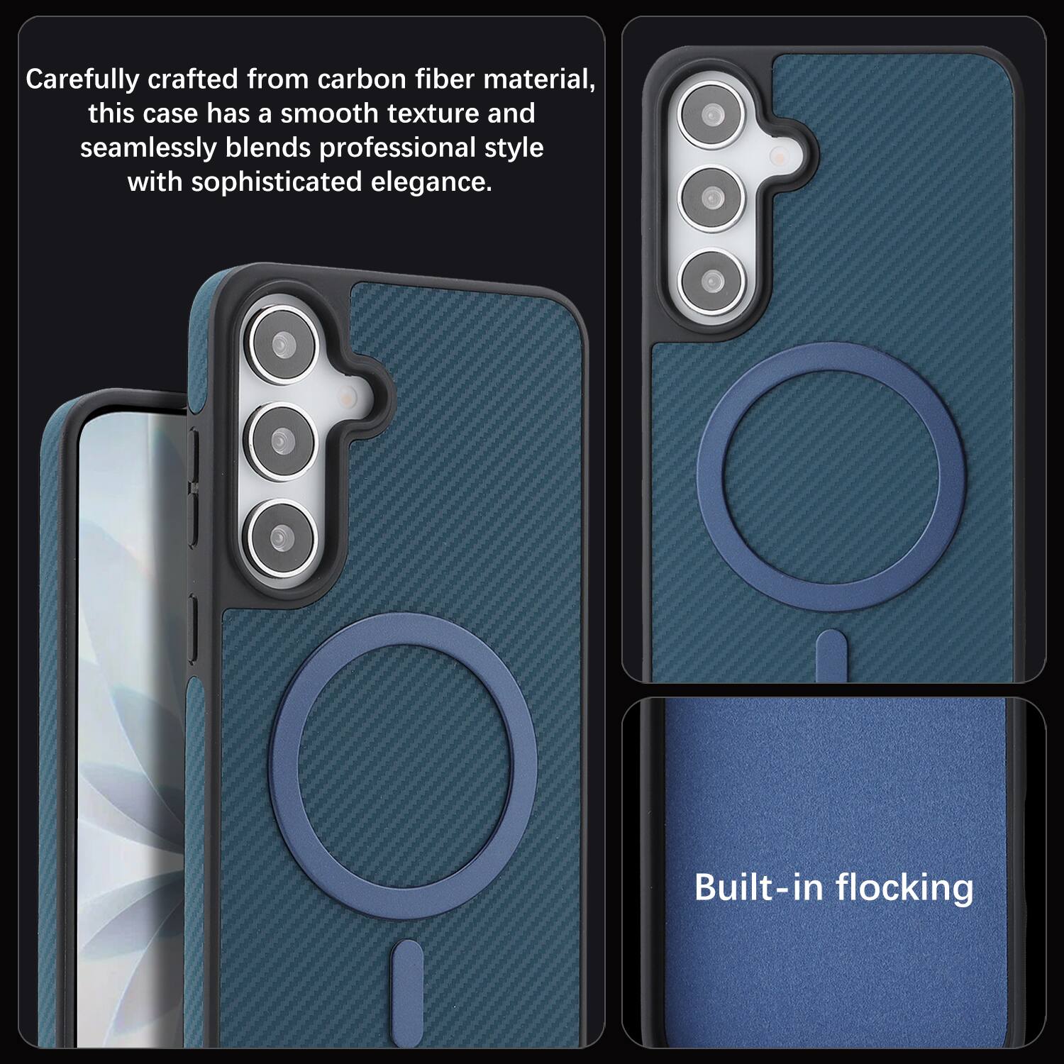 Carefully crafted from carbon fiber material, this case has a smooth texture and seamlessly blends professional style with sophisticated elegance. Built-in flocking