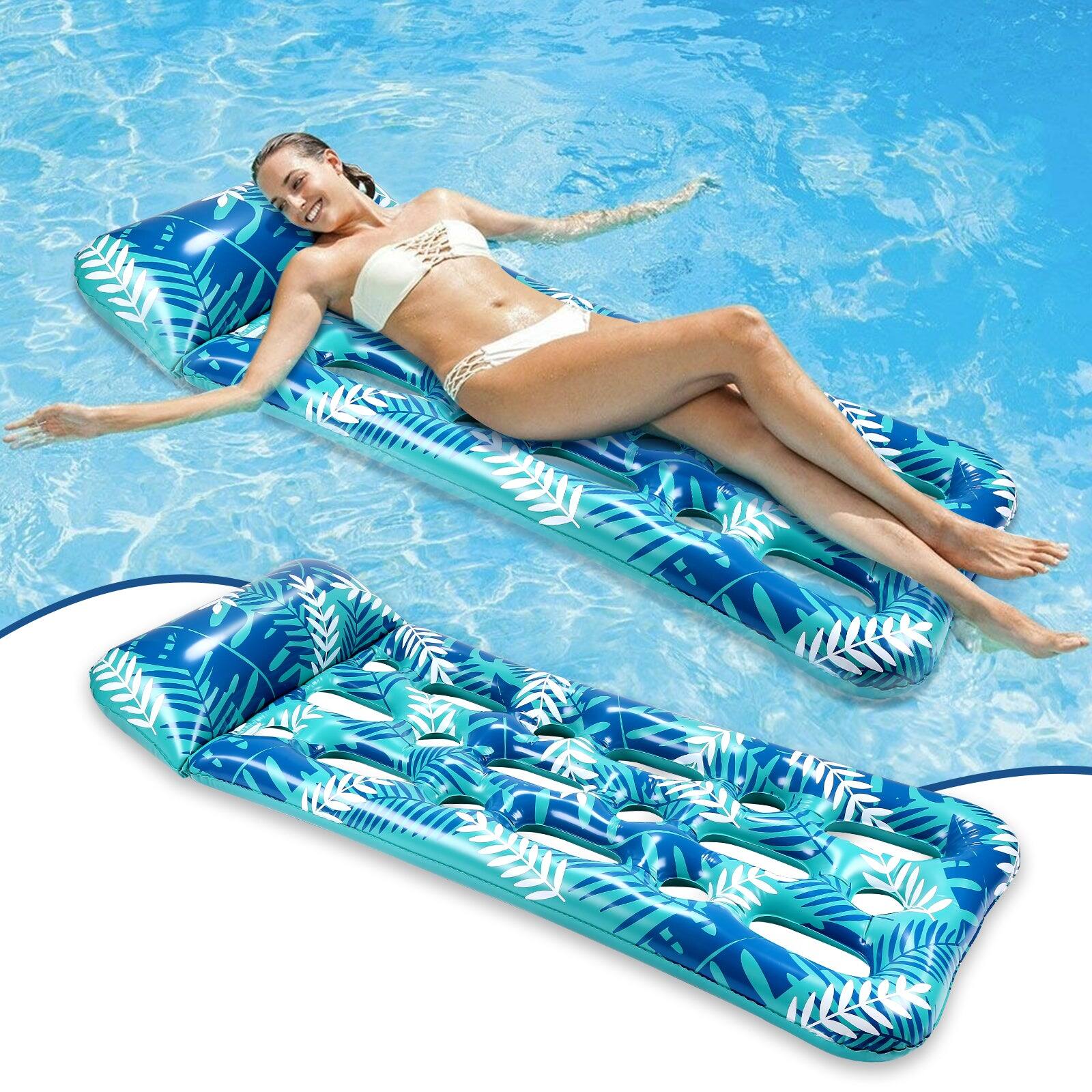 Angle. CAMULAND - 70" x 31" Inflatable Lounge Pool with Headrest Floating Pool Lounge Chair - Blue.