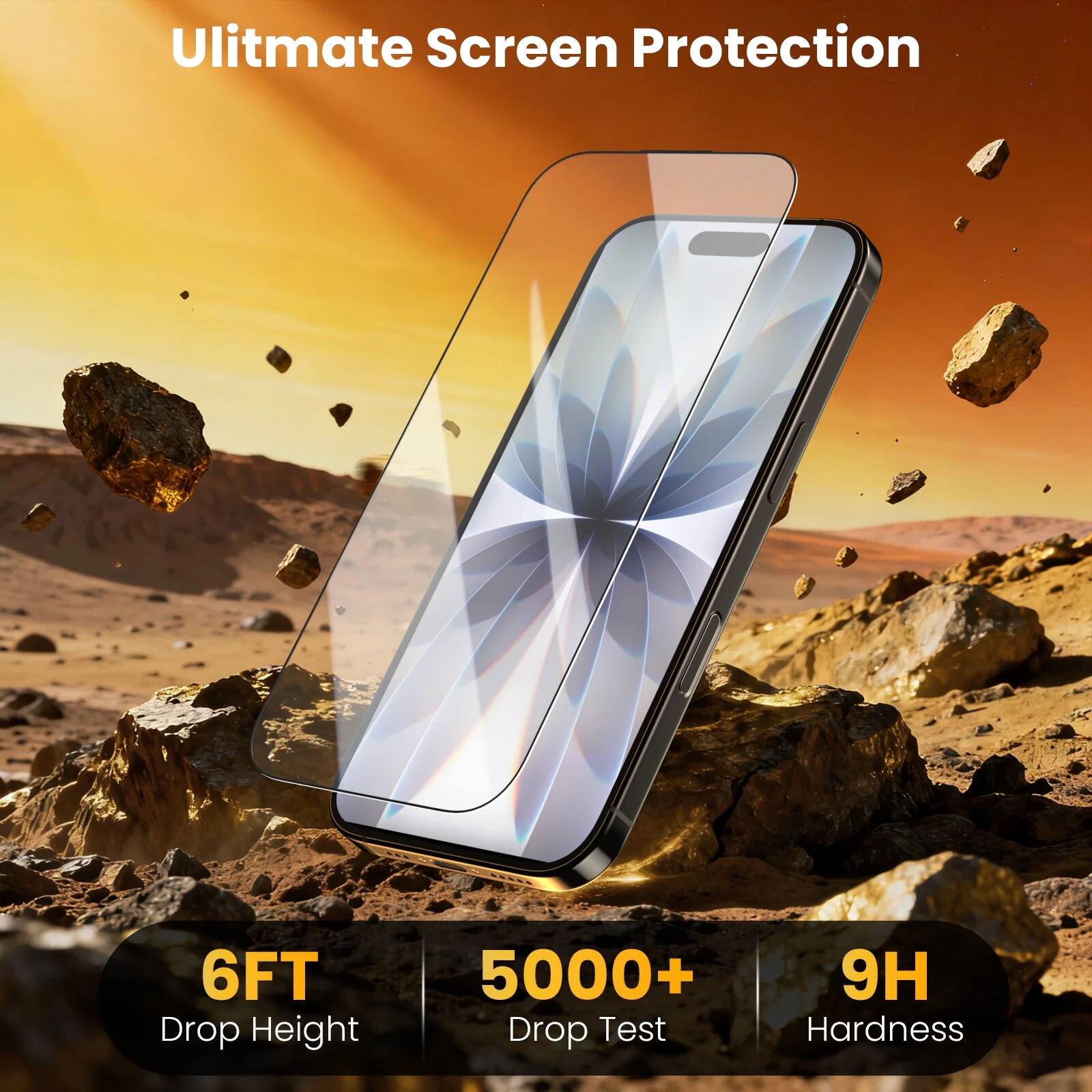 Ultimate Screen Protection

6FT Drop Height  
5000+ Drop Test  
9H Hardness