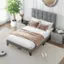 Angle. Costway - Full Size Bed Frame Modern Linen Fabric Upholstered Platform Bed with Headboard - Gray.