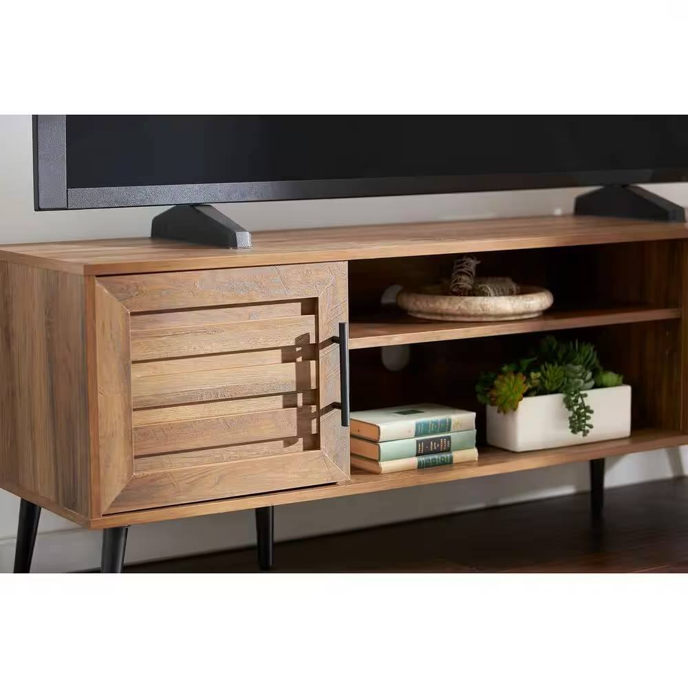 Back. Hivvago - Modern Rustic Wood Finish TV Stand with Mid-Century Legs - for TV up to 65-inch - Brown.