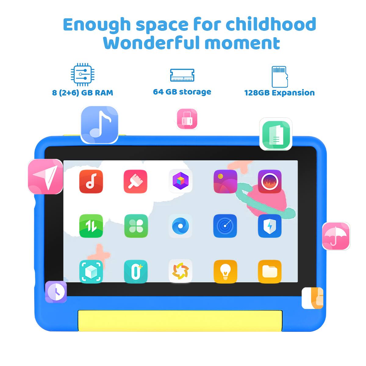 Enough space for childhood wonderful moment

8 (2+6) GB RAM
64 GB storage
128GB Expansion