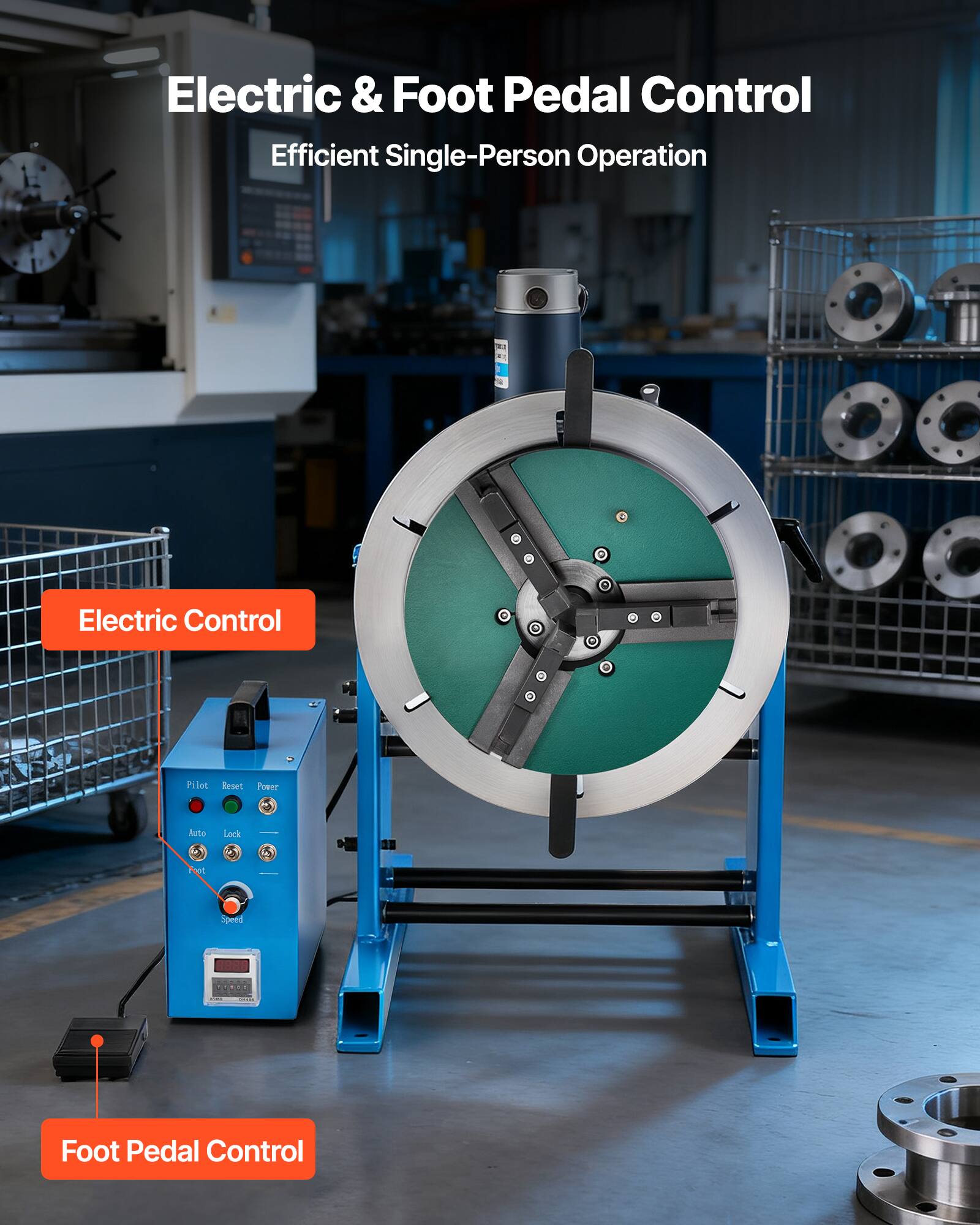 Electric & Foot Pedal Control  
Efficient Single-Person Operation  

Electric Control  
Foot Pedal Control