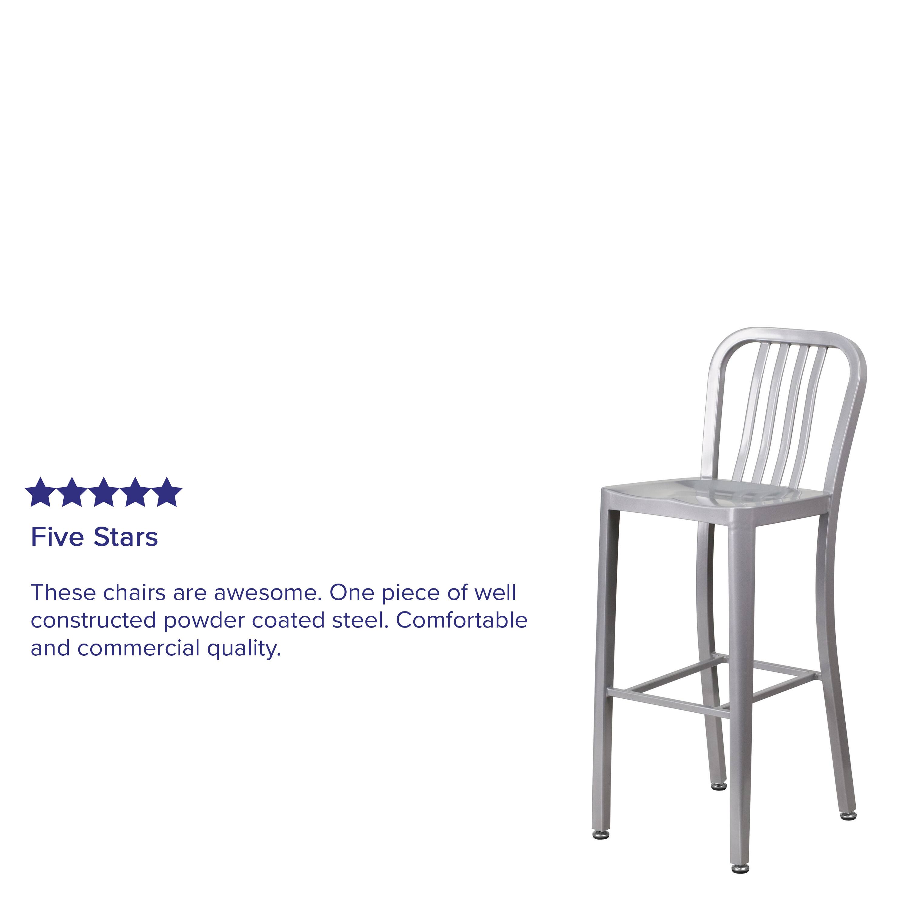 Five Stars

These chairs are awesome. One piece of well constructed powder coated steel. Comfortable and commercial quality.
