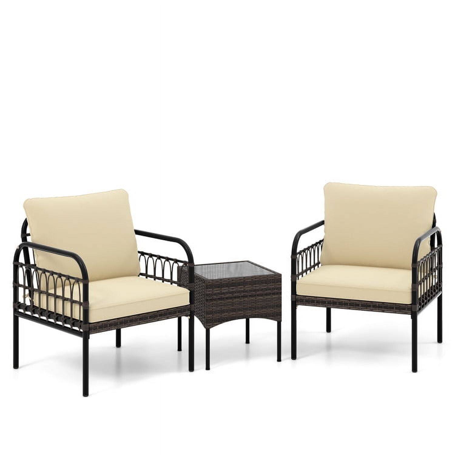 Alt View 1. Kadyn - Patio Sofa Set,3-Piece Wicker Adirondack Set, Small Patio Conversation Furniture Set with Comfy Seat Cushions-Gray - Beige.
