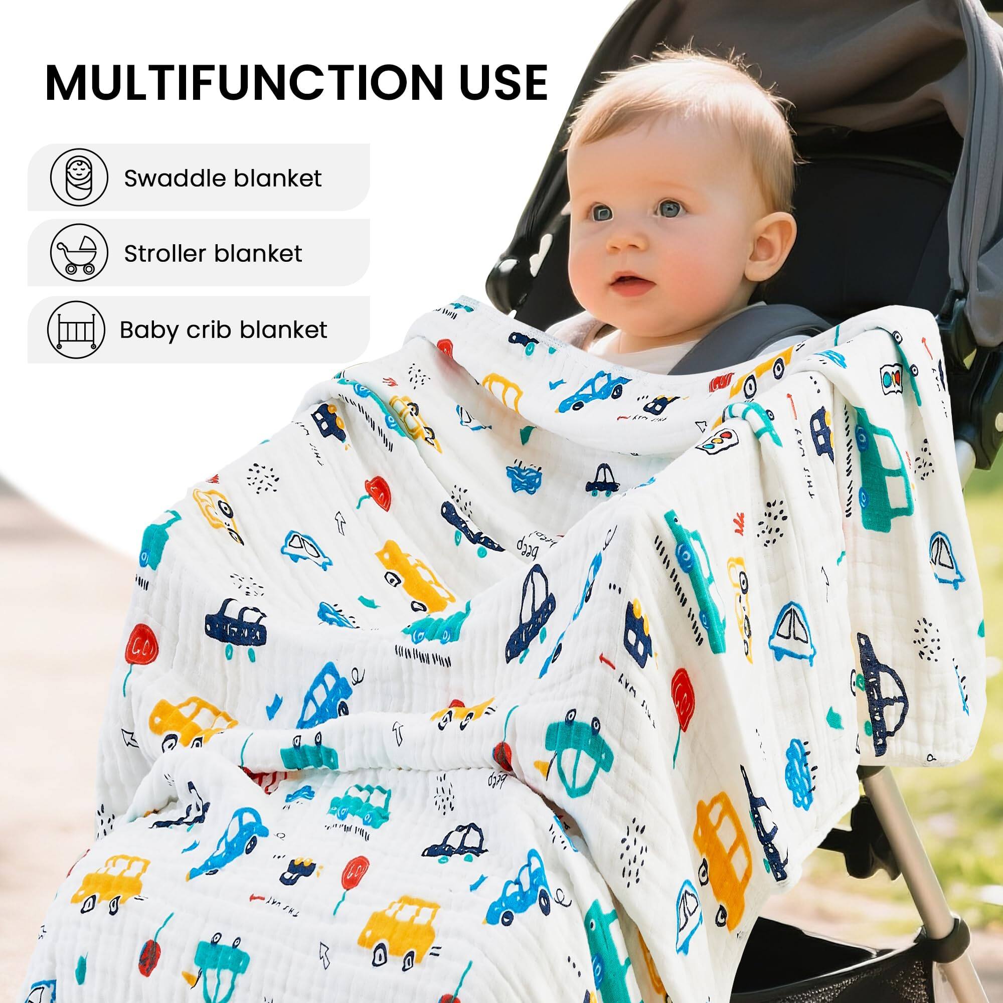 MULTIFUNCTION USE

- Swaddle blanket
- Stroller blanket
- Baby crib blanket