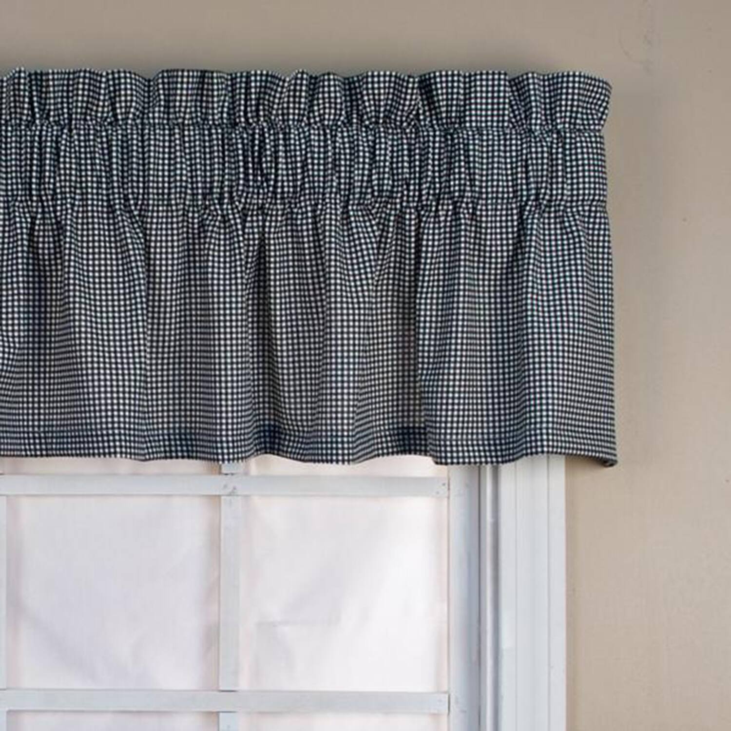 Angle. Ellis Curtain - Ellis Curtain Logan Check Window Valance Blackout Room Darkening Tailored Curtain 70 x 12" Black - Blk.