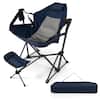 Front. Costway - Hammock Camping Chair w/ Retractable Footrest & Carrying Bag for Camping Picnic - Navy.
