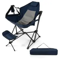 Costway - Hammock Camping Chair w/ Retractable Footrest & Carrying Bag for Camping Picnic - Navy - Front_Zoom