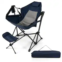 Costway - Hammock Camping Chair w/ Retractable Footrest & Carrying Bag for Camping Picnic - Navy